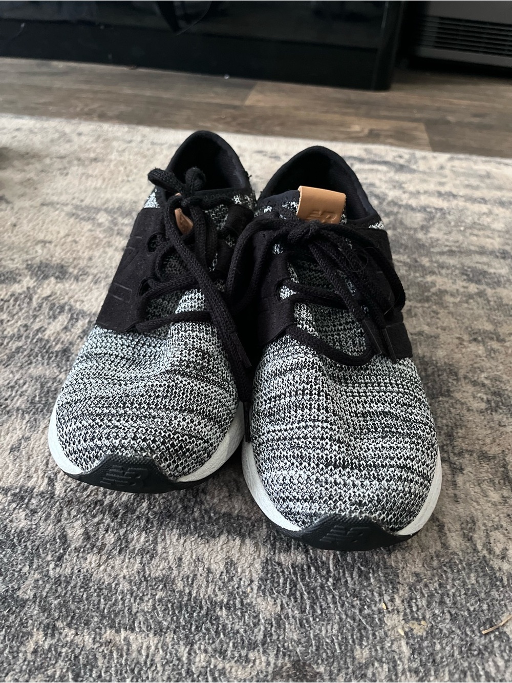 New Balance Men’s Black and Gray Knit Athletic Sneakers